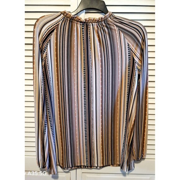 Susan Graver Womens L Striped Liquid Knit Long-Sleeve Blouse With Ruffle Collar - Picture 4 of 4